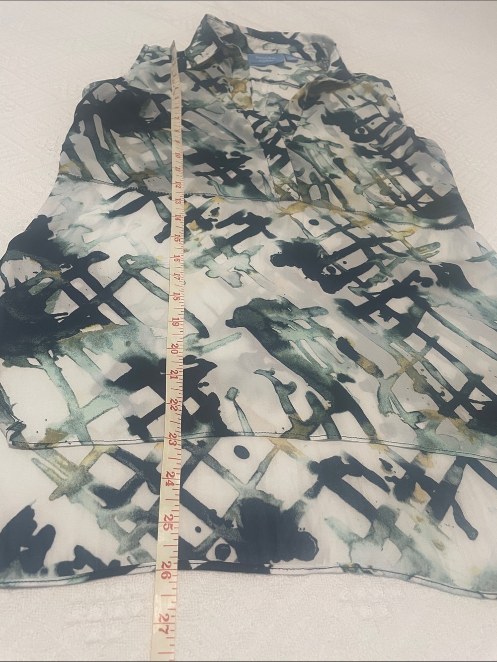 🖤5/$25 Vera wang silky Sleeveless Abstract Print Layered Blouse Blue Green White - Picture 4 of 17